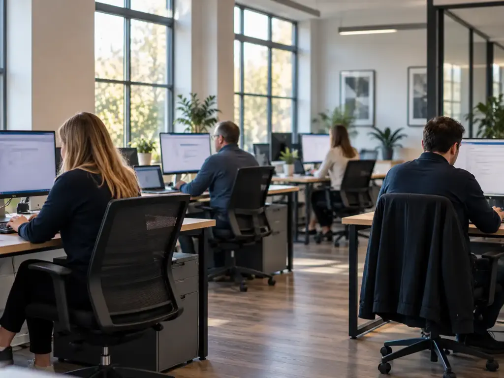 Colleagues working together in a modern office